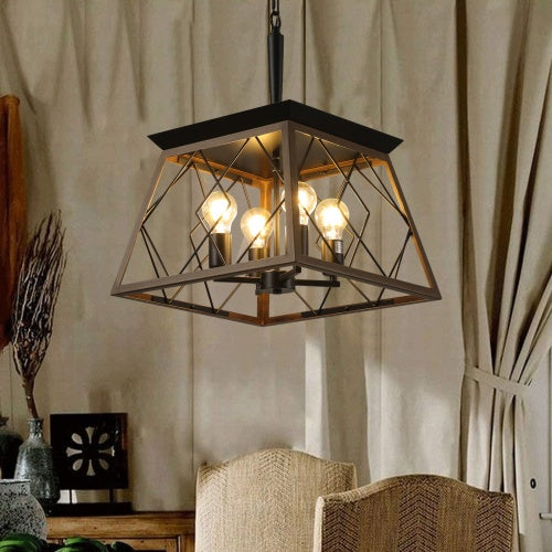Rustic 4-Light Farmhouse Chandelier – Antique Wood & Iron Pendant Light