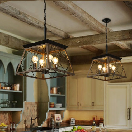 Rustic 4-Light Farmhouse Chandelier – Antique Wood & Iron Pendant Light