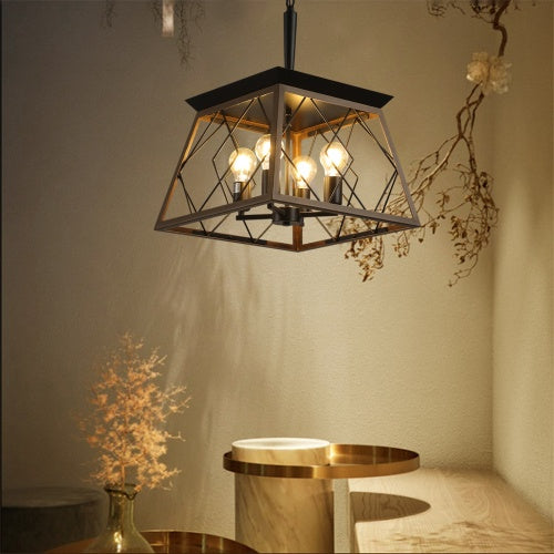Rustic 4-Light Farmhouse Chandelier – Antique Wood & Iron Pendant Light