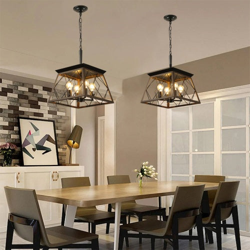 Rustic 4-Light Farmhouse Chandelier – Antique Wood & Iron Pendant Light