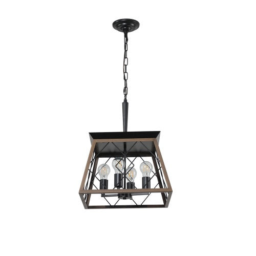 Rustic 4-Light Farmhouse Chandelier – Antique Wood & Iron Pendant Light