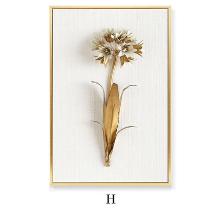 Golden Leaf Canvas Wall Art – Nordic Framed Three-Piece Living Room Decor