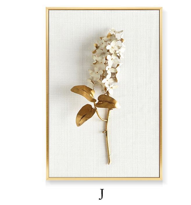 Golden Leaf Canvas Wall Art – Nordic Framed Three-Piece Living Room Decor