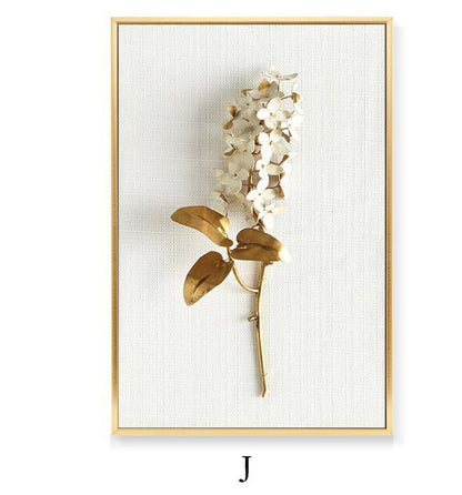 Golden Leaf Canvas Wall Art – Nordic Framed Three-Piece Living Room Decor
