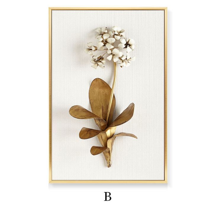 Golden Leaf Canvas Wall Art – Nordic Framed Three-Piece Living Room Decor