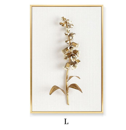 Golden Leaf Canvas Wall Art – Nordic Framed Three-Piece Living Room Decor