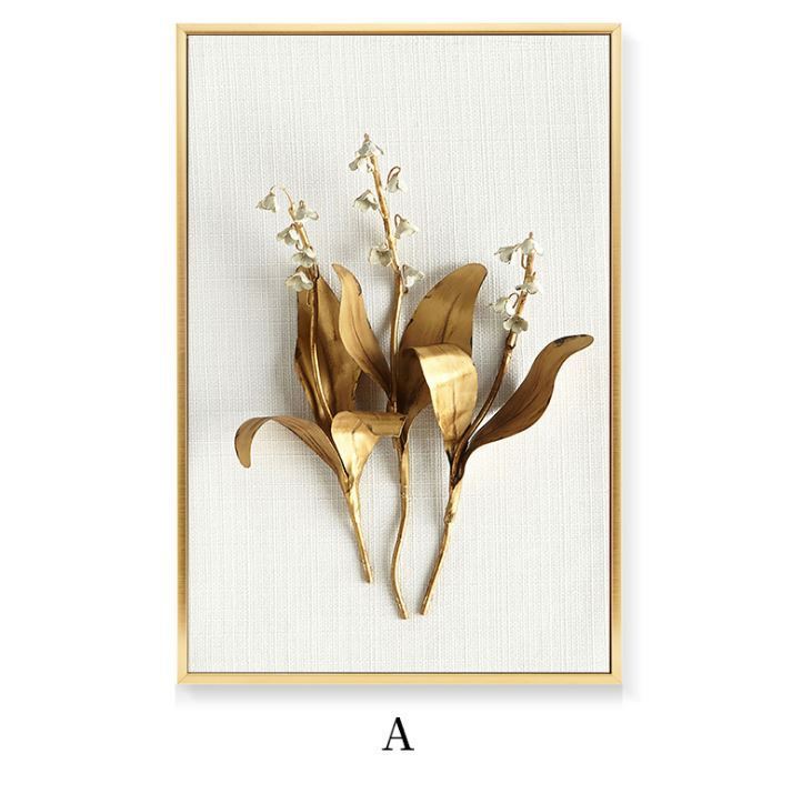 Golden Leaf Canvas Wall Art – Nordic Framed Three-Piece Living Room Decor