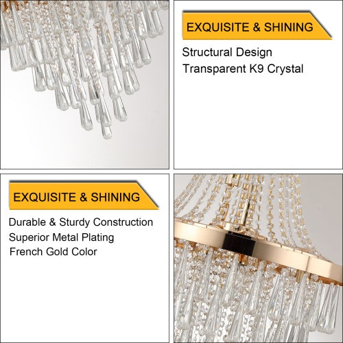 Grand Golden Crystal Chandelier – Modern Luxury Lighting for High Ceilings