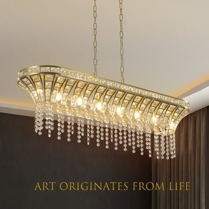 Elegant Oval Crystal Chandelier – Champagne Gold Hanging Ceiling Fixture