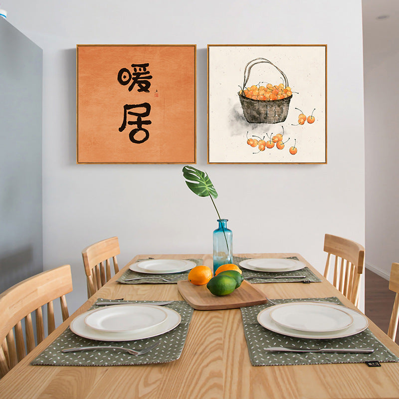 Japanese Log Style Wall Art – Framed Decorative Mural for Dining & Living Rooms