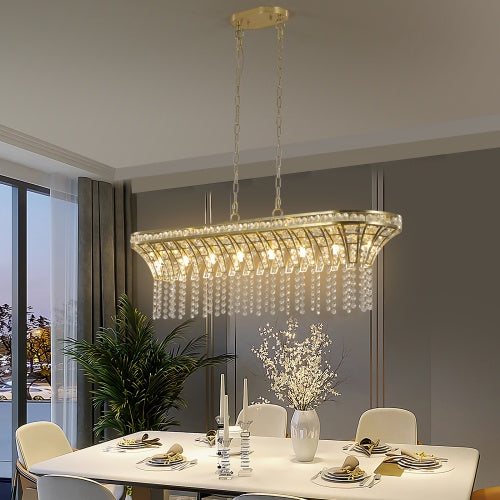 Elegant Oval Crystal Chandelier – Champagne Gold Hanging Ceiling Fixture