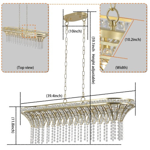 Elegant Oval Crystal Chandelier – Champagne Gold Hanging Ceiling Fixture
