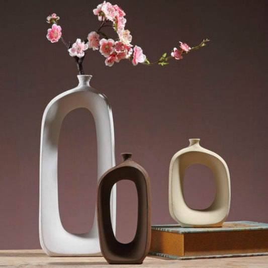 Contemporary Ceramic Vase Trio – Cloud Gate Series, Artisan Home Accent