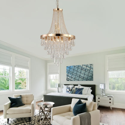 Grand Golden Crystal Chandelier – Modern Luxury Lighting for High Ceilings