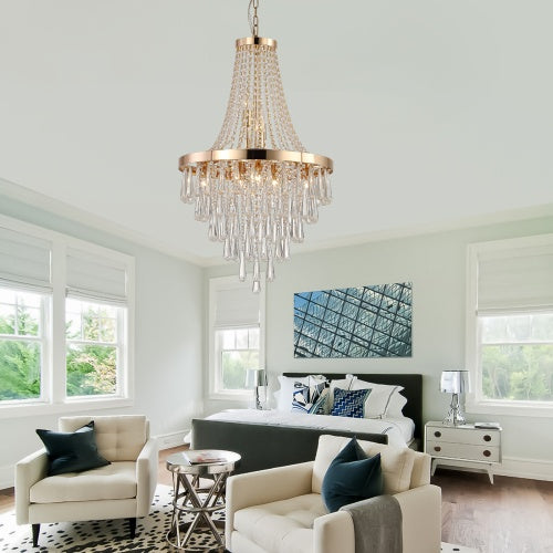 Grand Golden Crystal Chandelier – Modern Luxury Lighting for High Ceilings