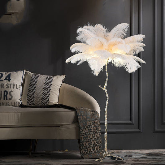 Nordic Feather Dream Lamp – Chic Copper Floor Light for Modern Interiors