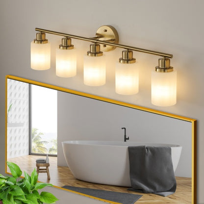 Elegant Gold Vanity Lamp – Wall-Mounted 5-Light Bathroom Fixture