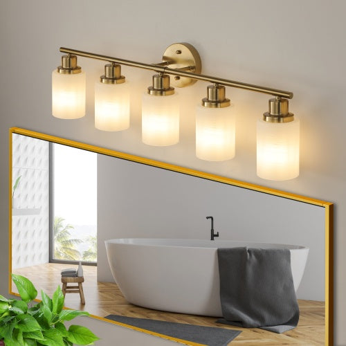 Elegant Gold Vanity Lamp – Wall-Mounted 5-Light Bathroom Fixture