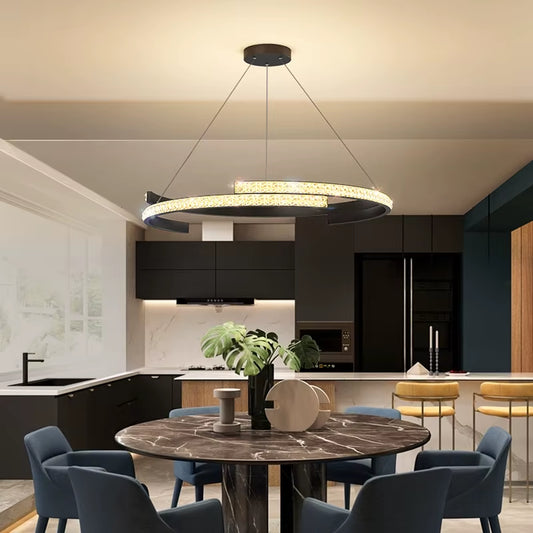 Minimalist Black LED Chandelier – Sleek Modern Lighting for Elegant Interiors