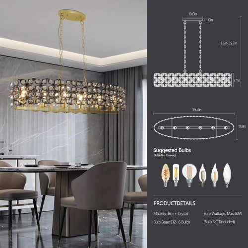 Modern Champagne Gold Crystal Chandelier – Oval Luxury Ceiling Light