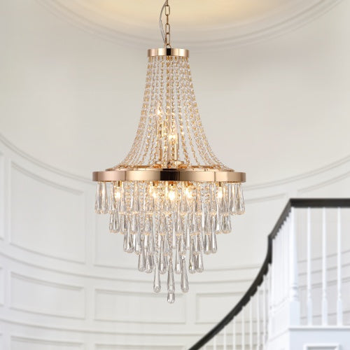 Grand Golden Crystal Chandelier – Modern Luxury Lighting for High Ceilings