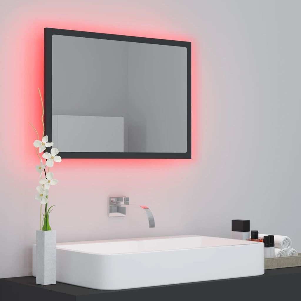 RGB LED Bathroom Mirror – Grey Wall Mirror with Acrylic Design