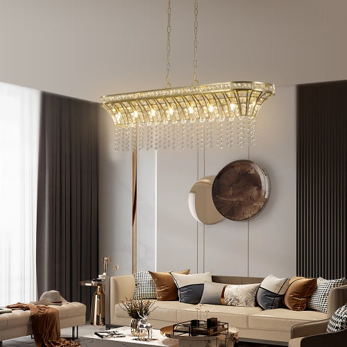 Elegant Oval Crystal Chandelier – Champagne Gold Hanging Ceiling Fixture