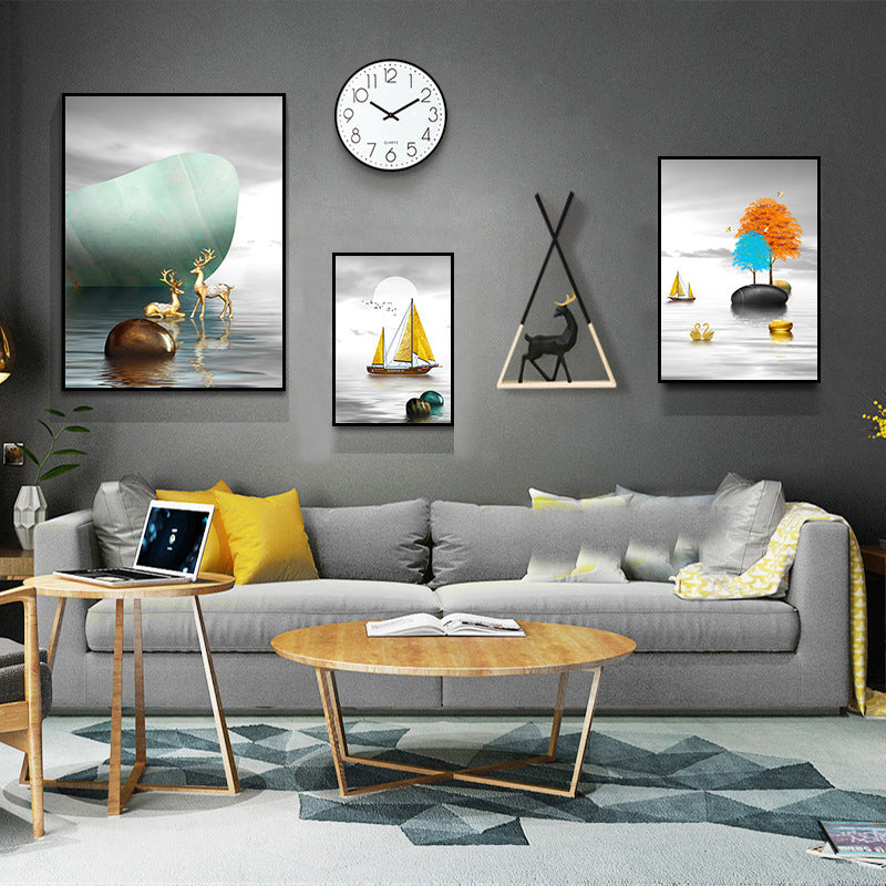 Modern Minimalist Wall Mural – Multi-Piece Framed Canvas for Living Room