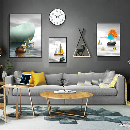 Modern Minimalist Wall Mural – Multi-Piece Framed Canvas for Living Room