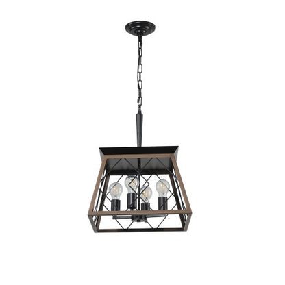 Rustic 4-Light Farmhouse Chandelier – Antique Wood & Iron Pendant Light