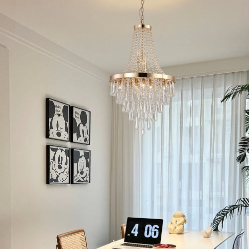 Grand Golden Crystal Chandelier – Modern Luxury Lighting for High Ceilings