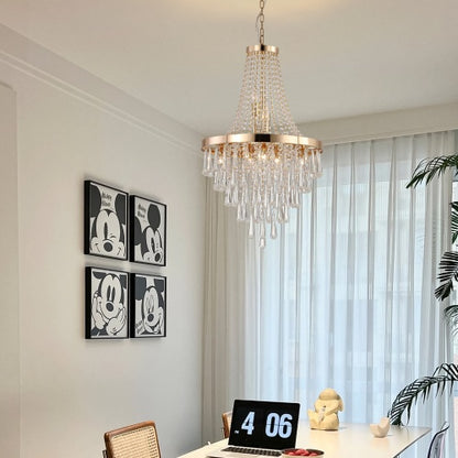 Grand Golden Crystal Chandelier – Modern Luxury Lighting for High Ceilings