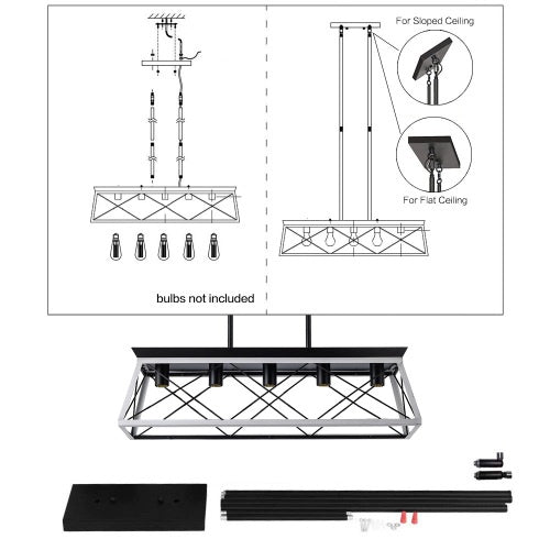 Rustic 5-Light Farmhouse Chandelier – White & Black Wood Iron Pendant Light