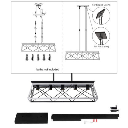 Rustic 5-Light Farmhouse Chandelier – White & Black Wood Iron Pendant Light