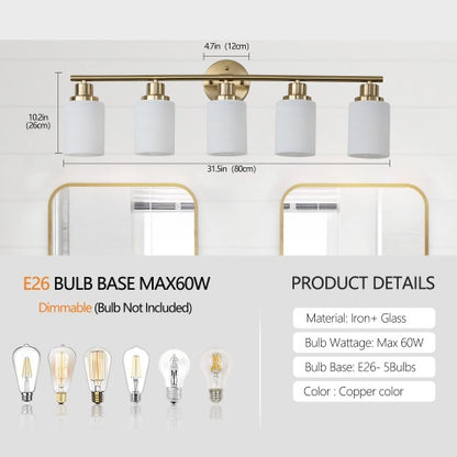 Elegant Gold Vanity Lamp – Wall-Mounted 5-Light Bathroom Fixture
