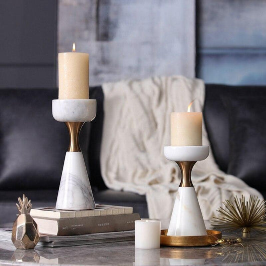 Modern Marble Candle Holder – Creative White Stone & Metal Decor Accent