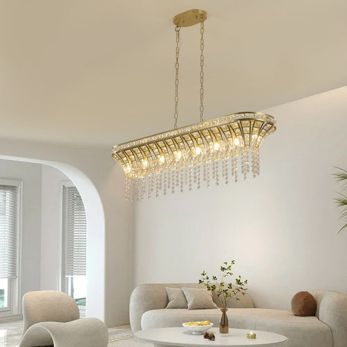 Elegant Oval Crystal Chandelier – Champagne Gold Hanging Ceiling Fixture