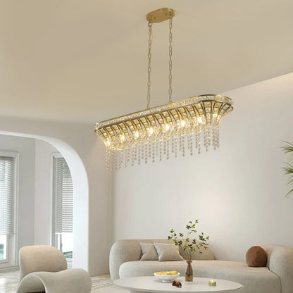 Elegant Oval Crystal Chandelier – Champagne Gold Hanging Ceiling Fixture