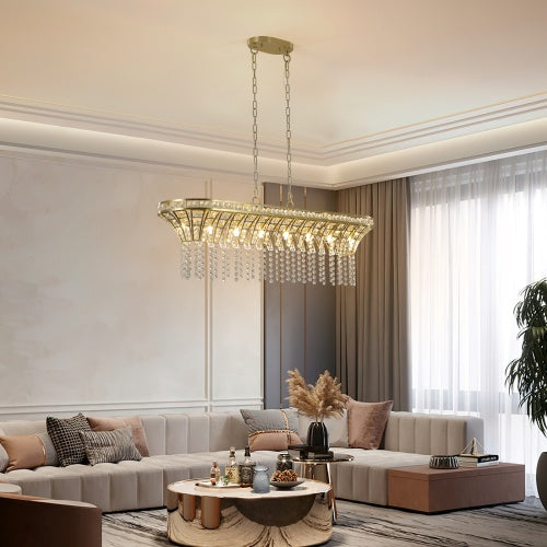 Elegant Oval Crystal Chandelier – Champagne Gold Hanging Ceiling Fixture