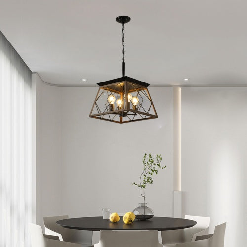 Rustic 4-Light Farmhouse Chandelier – Antique Wood & Iron Pendant Light