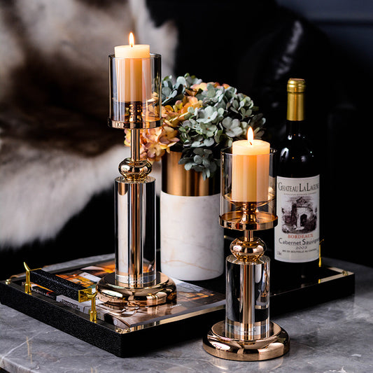 Romantic Crystal Candle Holder – Elegant Gold Accent for Dinners & Events