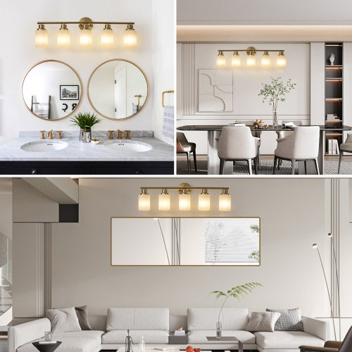 Elegant Gold Vanity Lamp – Wall-Mounted 5-Light Bathroom Fixture