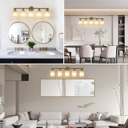 Elegant Gold Vanity Lamp – Wall-Mounted 5-Light Bathroom Fixture