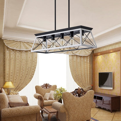 Rustic 5-Light Farmhouse Chandelier – White & Black Wood Iron Pendant Light