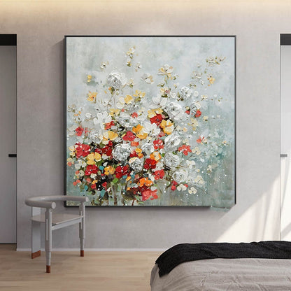 Hand-Painted White Flower Oil Painting – Frameless Linen Canvas Wall Art
