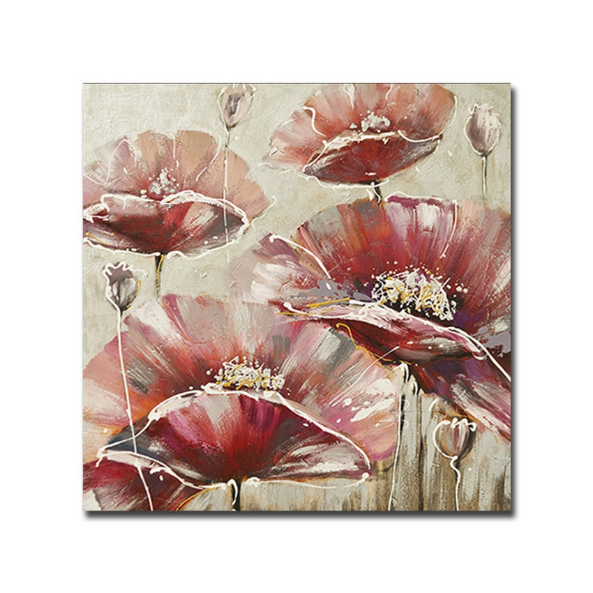 Hand-Painted White Flower Oil Painting – Frameless Linen Canvas Wall Art