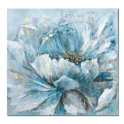 Hand-Painted White Flower Oil Painting – Frameless Linen Canvas Wall Art