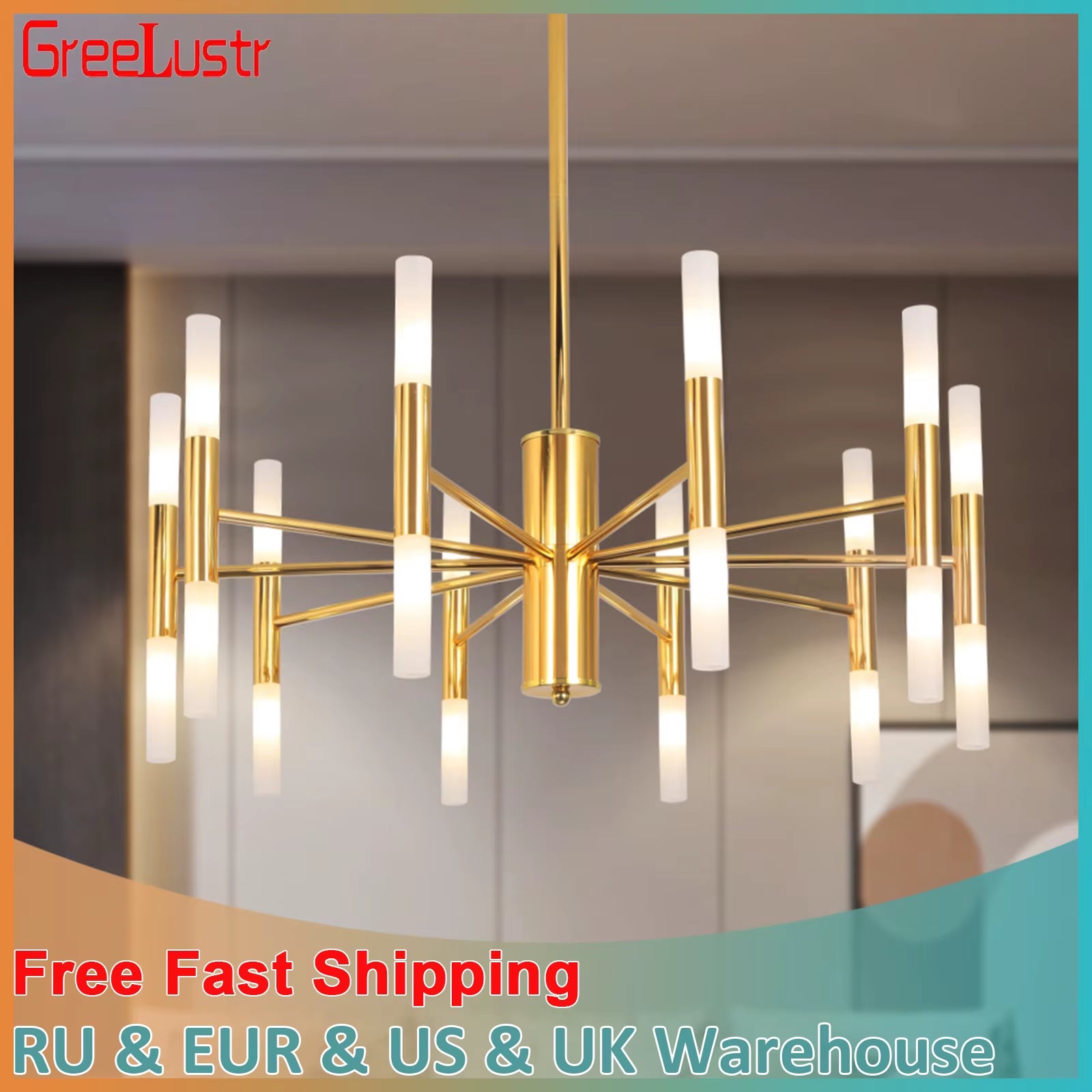 Stylish LED Crystal Chandelier – Luxury Golden Pendant Ceiling Light