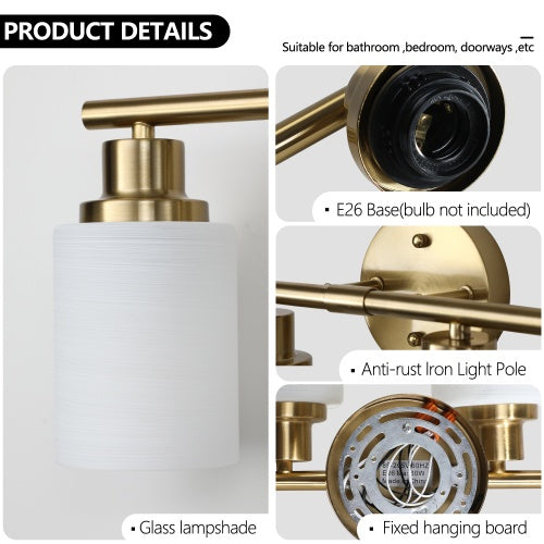 Elegant Gold Vanity Lamp – Wall-Mounted 5-Light Bathroom Fixture